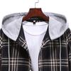 Men's Fashion Hooded and Plaid Long Sleeve Shirt Jacket Coat