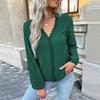 New Autumn Multi-color Women's Long-sleeved Spliced Lace Solid Color V-neck Shirt for Women