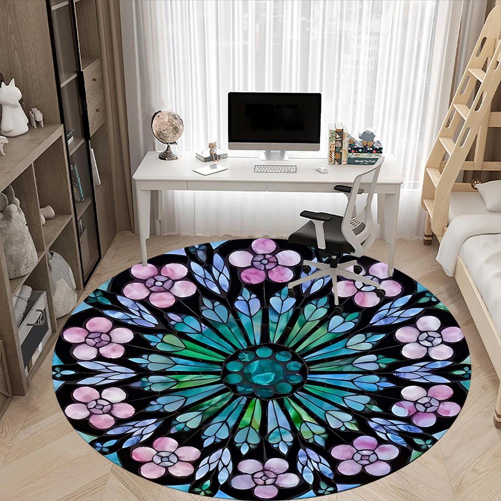 1pc Stained Glass Mandala Chair Carpet for Office Non-Slip, Machine Washable Rug for Office, Room - Holiday Decor, Machine Made Yy251016167