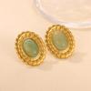 Vintage Gold Color Earrings For Women Geometric Tiger Eye Aretes Enamel Drop Big Stud Earring Stainless Steel Jewelry Party Gift