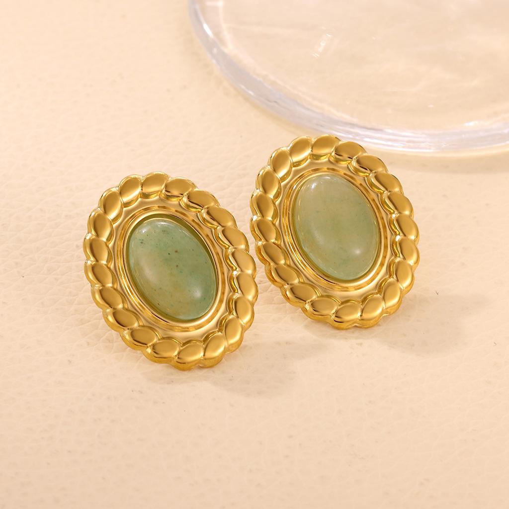 Vintage Gold Color Earrings For Women Geometric Tiger Eye Aretes Enamel Drop Big Stud Earring Stainless Steel Jewelry Party Gift