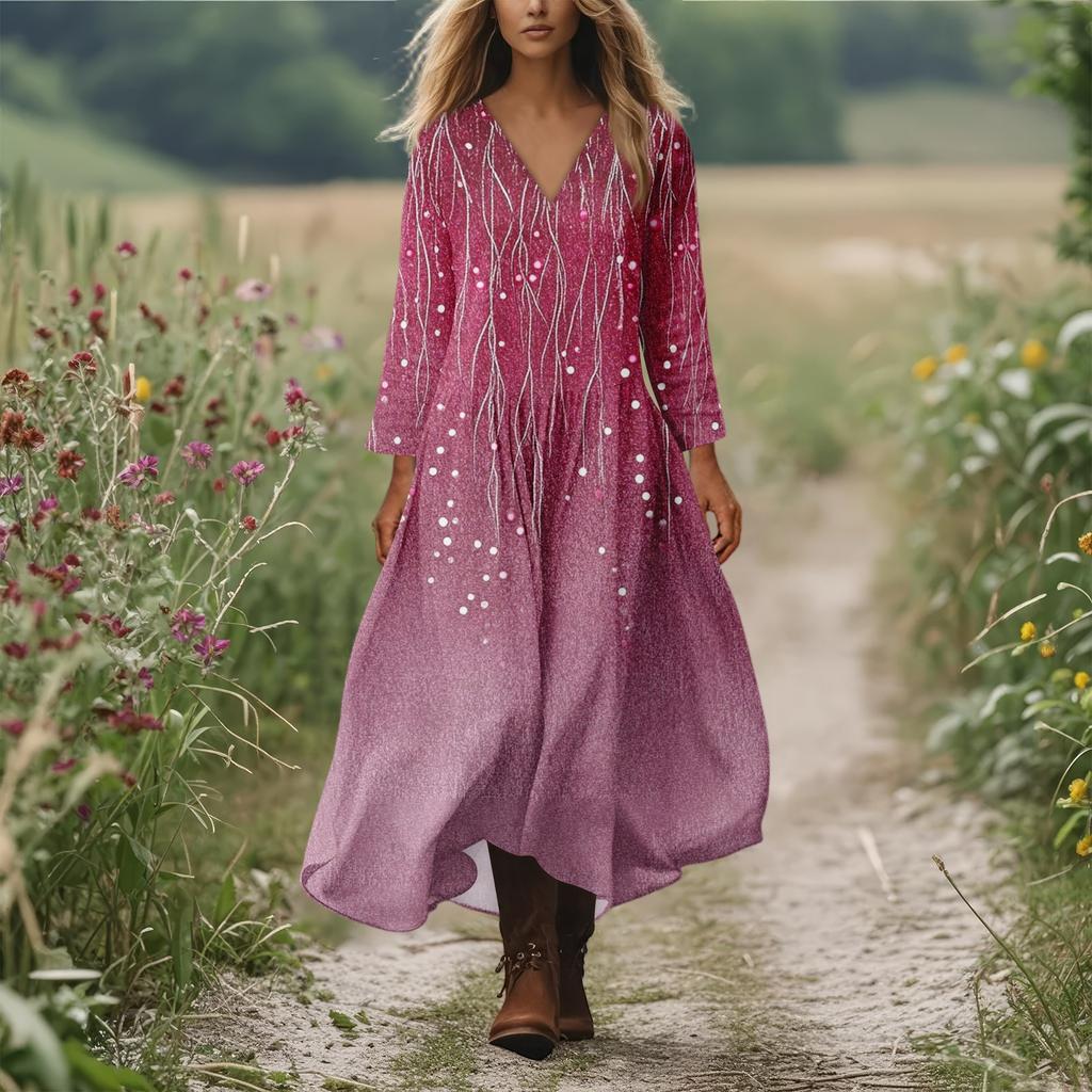 Women's Casual And Fashionable Round-neck Long Sleeve Mid Length Dress