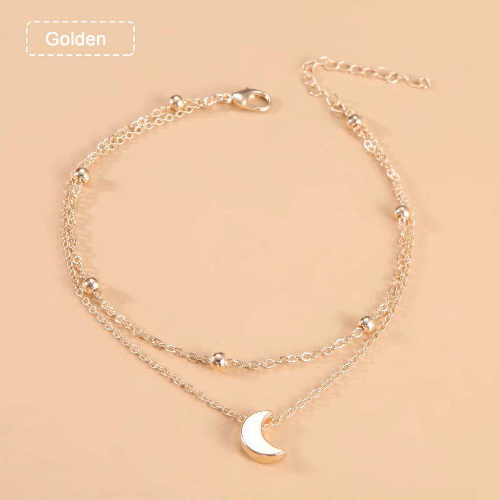 Moon Double-layer Foot Chain Home Fashionable and Simple Foot Accessories Geometric Crescent Moon Beaded Multi-layer Foot Chain