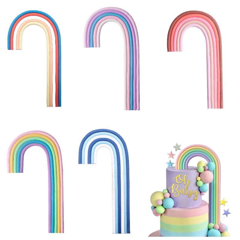 3D Pottery Rainbow Cake Toppers Colorful Cake Decor for Wedding Baby Shower Girls Boys Rainbow Theme Birthday Party Supplies