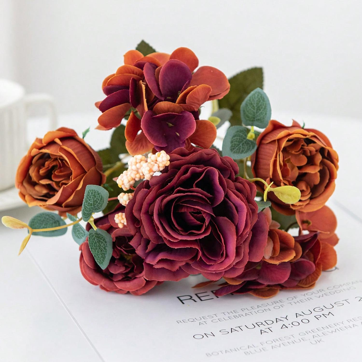 

Artificial Flowers Silk Hydrangea Rose Peony Living Room Home vase table Garden Wedding bridal bouquet Diy Holiday Party Decor 1pc оранжевый