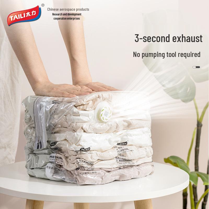 Taili Vacuum Compression Storage Bag for Clothes, Travel, Quilts, and Blankets - No Pump Required, Thickened Design.