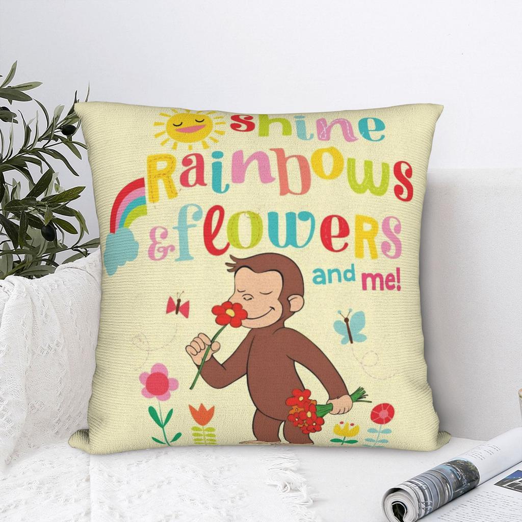 Soft Curious George Monkey Cartoon Pillowcase Polyester Cushion Cover Decorations Shine Flowers Throw Pillow Case Cover Home