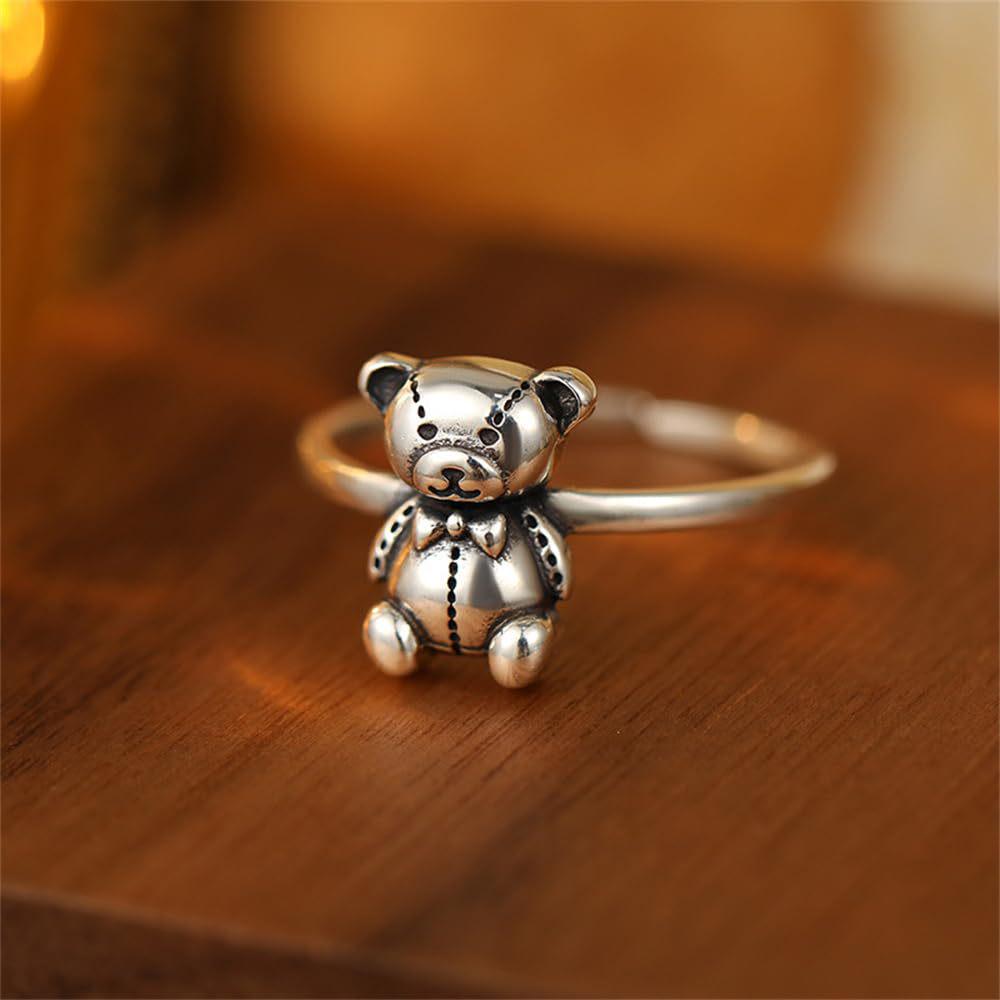 Retro Cute Bear Ring: Korean-Japanese Style Fashion for Girls - Adjustable Index Finger Accessory