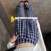 Women's Blue Retro Plaid Double-Breasted Wide-Leg Pants - Zhao Lusi Spring & Autumn Style
