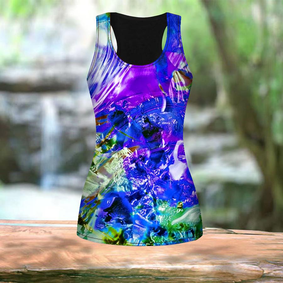 3D Crystal Wave Print L Women Workout Yoga Gym Printed Summer Sport Shirts Plus Size Vests