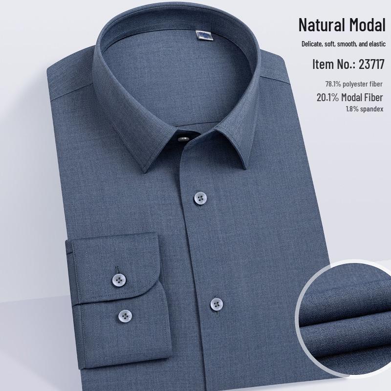Men's Modal Stretch Long Sleeve Shirt - Non-Iron White, Spring & Autumn Style, Customizable LOGO, Professional Wear.