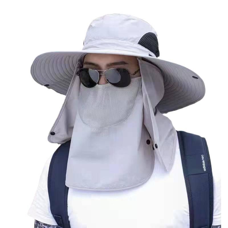 Men's Wide Brim Sun Protection Hat with Face Shield and Neck Protector for Outdoor Activities