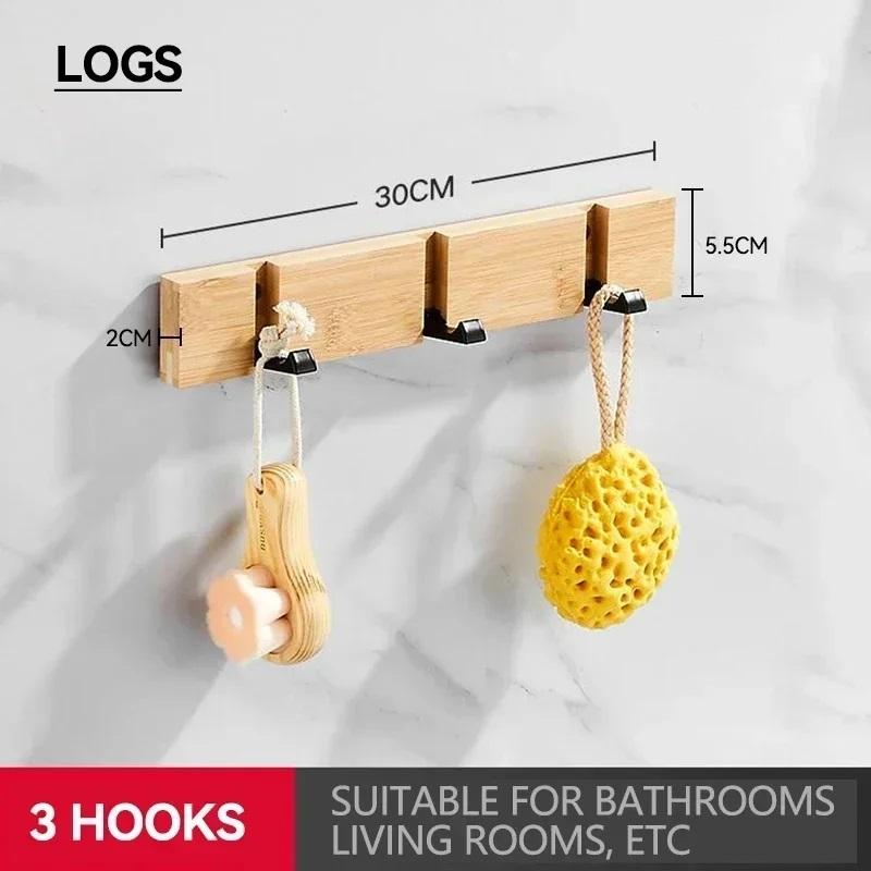 

Складной бамбуковый невидимый крючок для ванной комнаты, деревянные подвесные крючки, вешалки для пальто и полотенец, бытовой держатель-ряд из бревна, белый античный цвет Logs-3hooks-30cm как