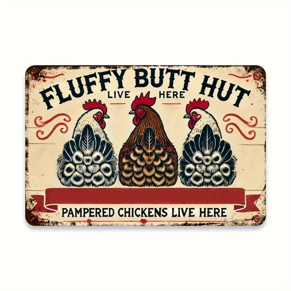CoopChicDecor Vintage "Fluffy Butt Hut" Schild | Metall Wanddekoration für Hühnerbesitzer | Mehrzweck für Zuhause, Garten & Feiertage