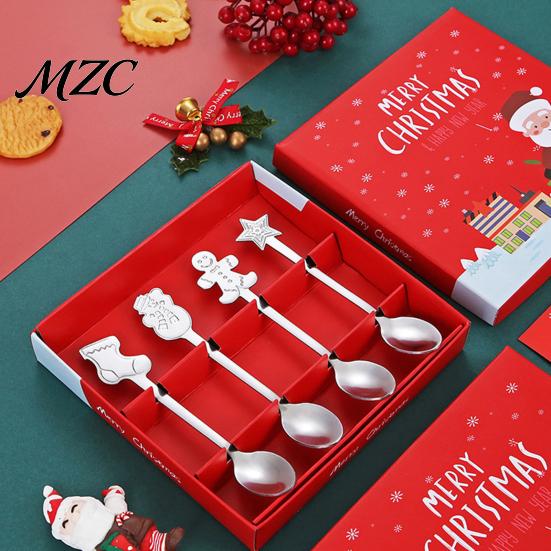 Duurzame Metalen Theelepels 4 Stuks Kerst Roestvrij Staal Set, Peperkoekman Boom Koffie Nieuwigheid Feestartikelen Roerlepels, Dessert