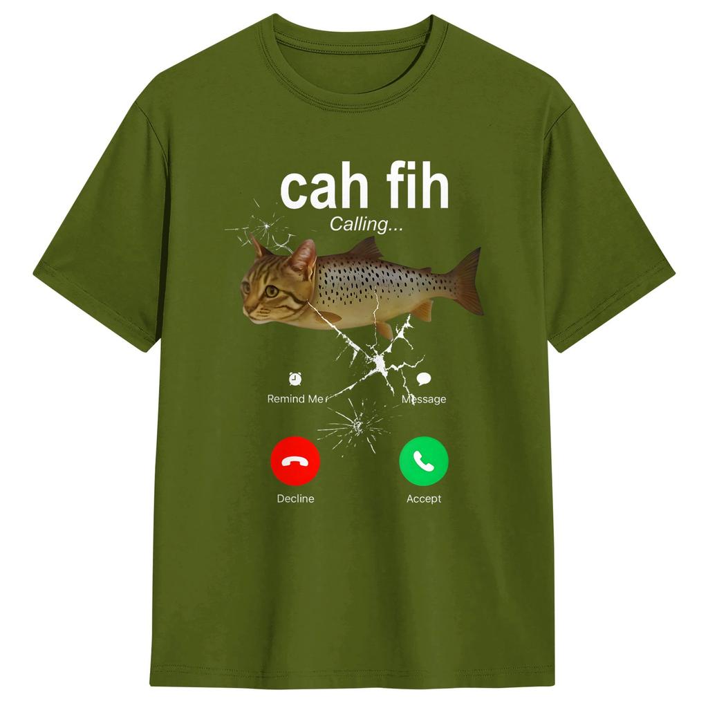 Cah Fih Anruf Erinnerung Nachricht Ablehnen Annehmen Telefon Cat Fish T-Shirt Sommer Baumwolle T-Shirts Design T-Shirt Kurze Ärmel Oberteile