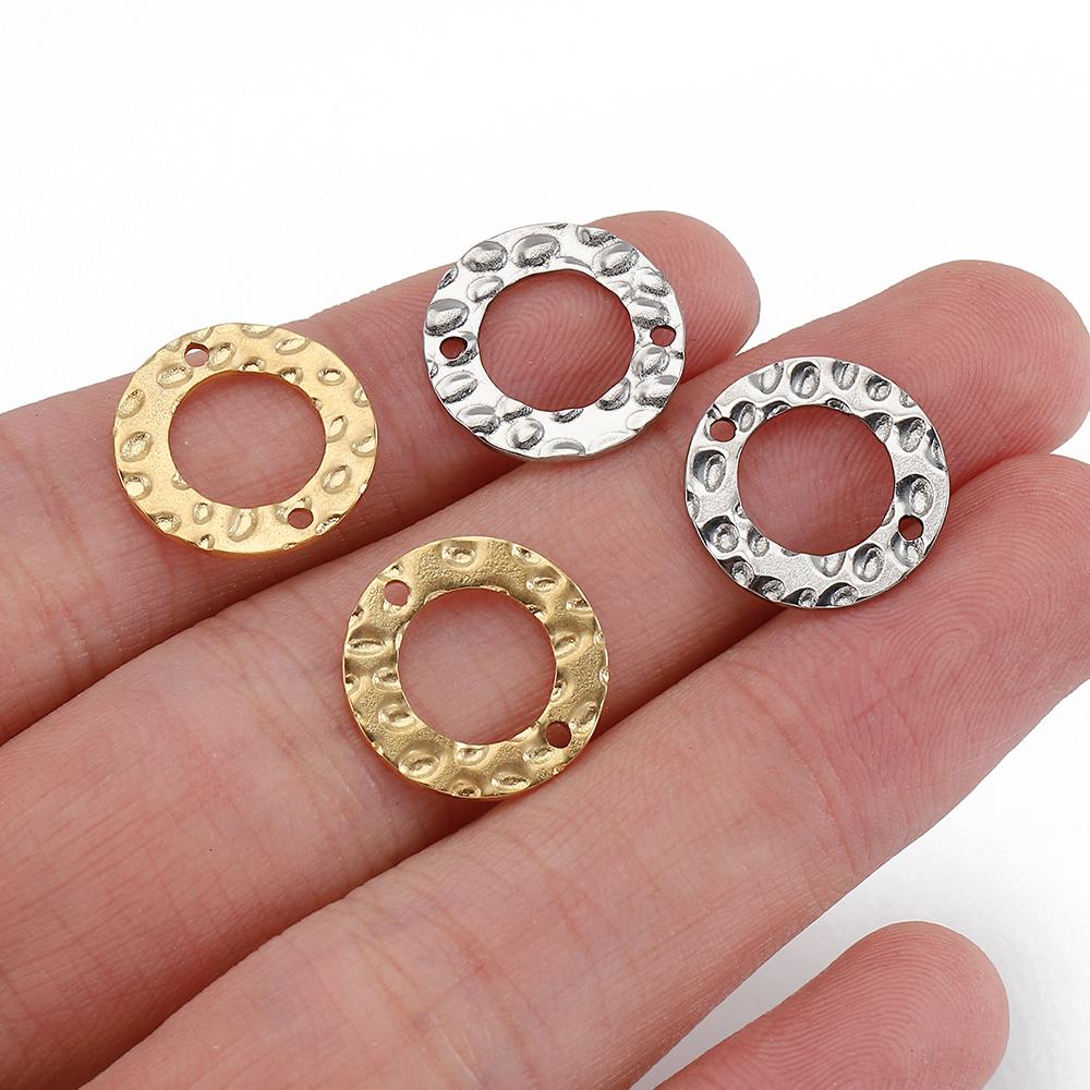 20pcs Stainless Steel Double Hole Texture Circle Ring Gold Color Charms Pendants Earrings Conectors for Jewelry Making DIY