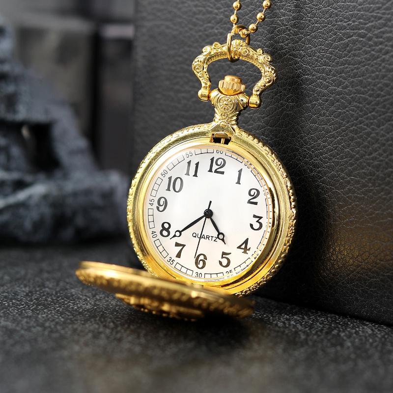 2pcs/set,Luxury Men's Classic Pocket Watch Fashion Women Mens Necklace Chain Quartz Pocket Watch&1PC Mens Golden Cross Necklace, Ideal for Gifts