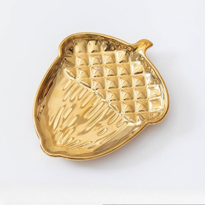 Ceramic Tray with Gold Pinecone Design - Creative Jewelry Organizer Entryway Key Tray  Home Decor Display  Ideal for Small Items