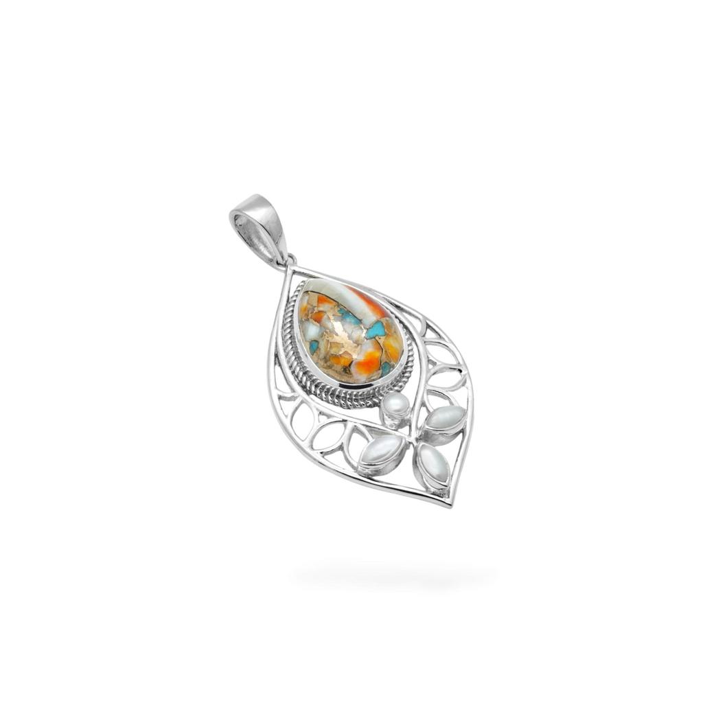 Oyster turquoise & Pearl Pendant 925 sterling silver jewelry for women gift for her