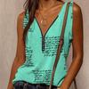 Women's  Fashion Summer New Print V-Neck Zipper Sleeveless Casual Tank Tops