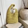 Sweet Korean Style Hollow Out Knitted Weave Bag Solid Color Vacation Style Crochet Tote Bag Handbag Braided Beach Bag Outdoor