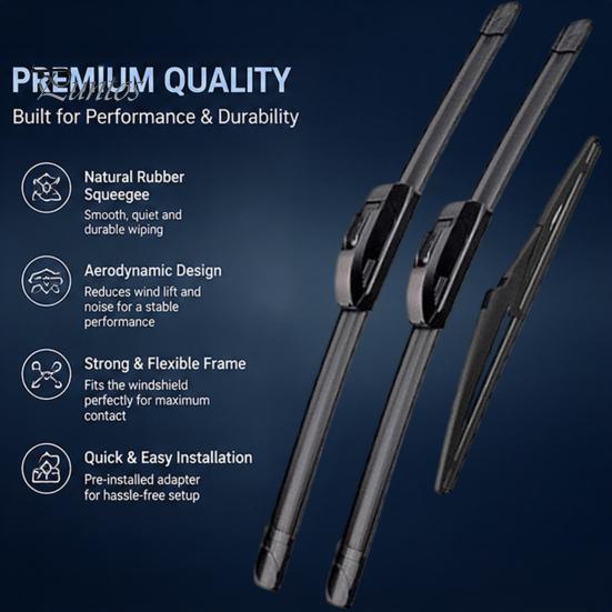 Natural Rubber Wiper Blades Car 3 Piece Set for Mazda CX-5 CX-9 Pre-2017/2017+, 24"+18"+14" Easy Installation Front and Rear Windshield Wipers, Silent