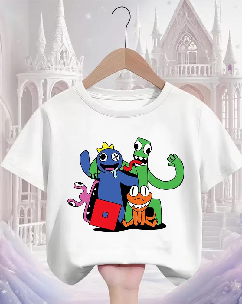 Rainbow friend cartoon pattern boy and girl summer cute round neck fashionable casual short sleeved top