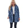 Women's Turn Down Collar Long Sleeve Loose Fit Leopard Print Faux Fur Jacket Mid Length Plush Winter Cardigan Coat