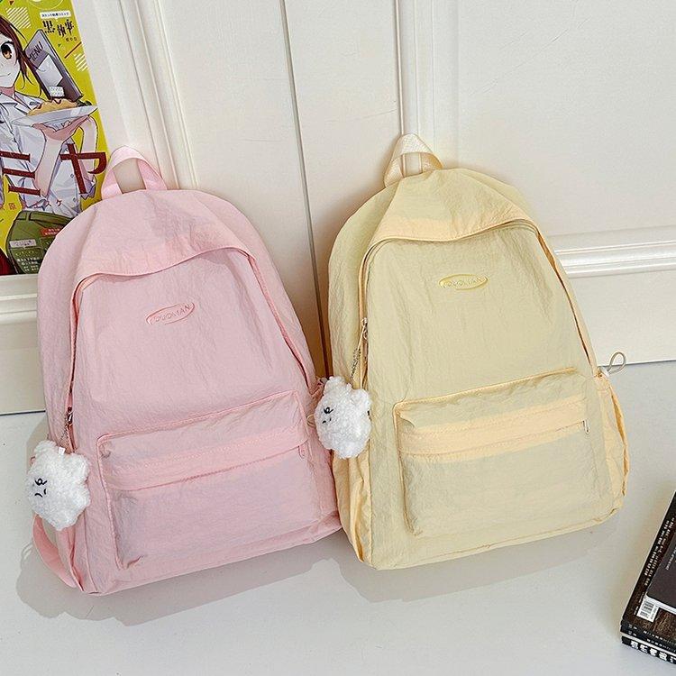 Schoolbag Pink Simple Backpack Female Student Schoolbag Large Capacity Japanese Ins Wind Backpack Cute Plush Pendant Versatile