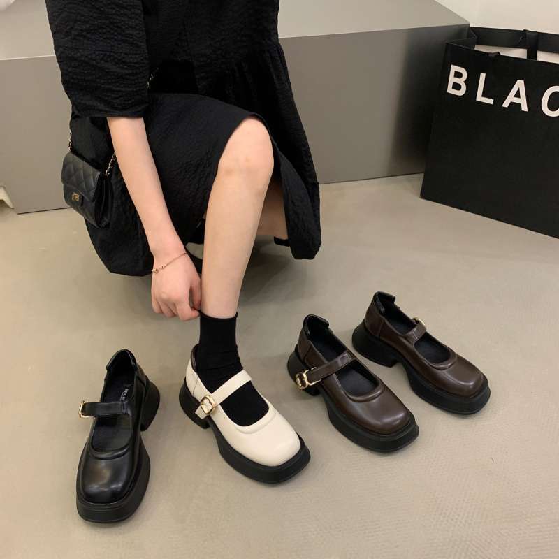 Small platform loafers women's small leather shoes summer niche versatile Mary Jane women's shoes thick heel heightening single shoes
