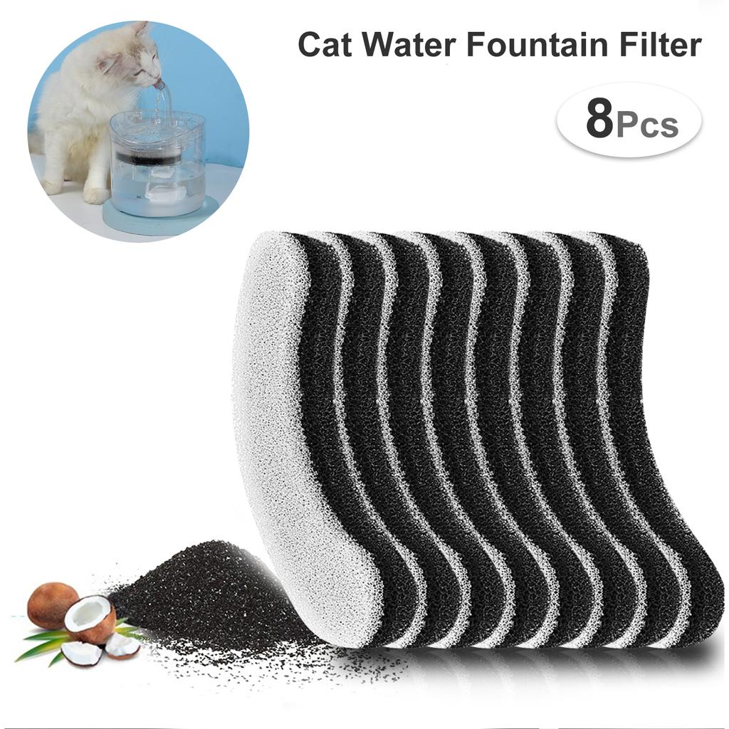 8pcs Filters for 61OZ 1.8L Transparent Cat Water Fountain Filters Pet Fountain Activated Carbon Filter Replacement