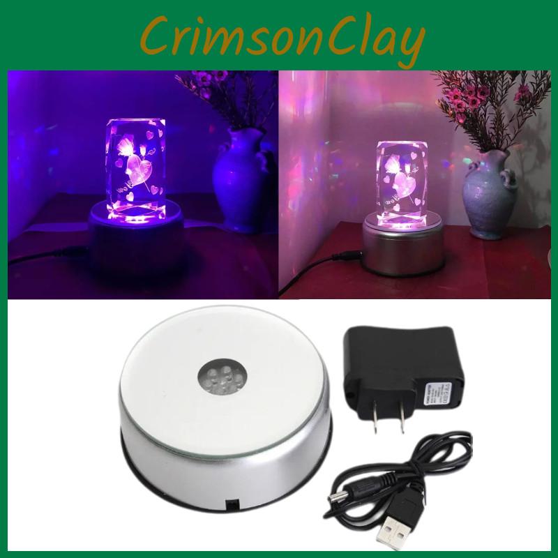 7 Round Led Colorful Rotating Crystal Light Base Electric Battery Stand Display