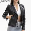 BITCED Spring/Autumn Women's Leather Jacket Slim-Fit Lightweight Short Jacket Biker Jacket