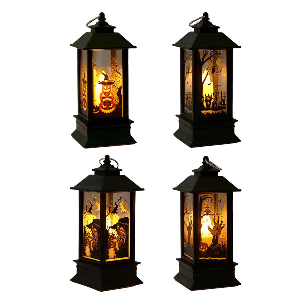 Halloween Led Candle Lantern Vintage Witch Castle Pumpkin Ghost Pagoda Wind Lantern Hanging Indoor Outdoor Party Decor Supplies