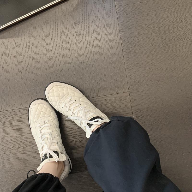 

Rhombus cowhide lace-up casual dad sneakers women s flat white shoes women s 40 белый