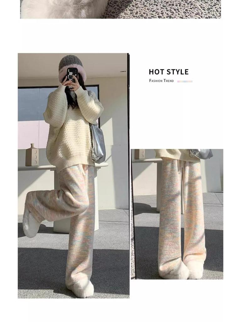 > "Petite High-Waisted Fleece-Lined Wide-Leg Pants for Autumn/Winter"