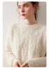 Women's Super Thick Cashmere Sweater: Round Neck, Soft, Fluffy, Loose Fit, Versatile Cable Knit for Autumn/Winter.