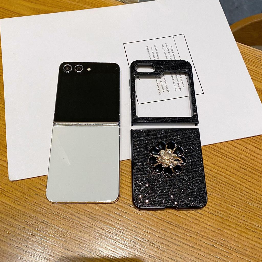 Samsung Z Flip6 Starry Sky Glitter Stand Hard Case, Z Flip4/Flip7 Compatible