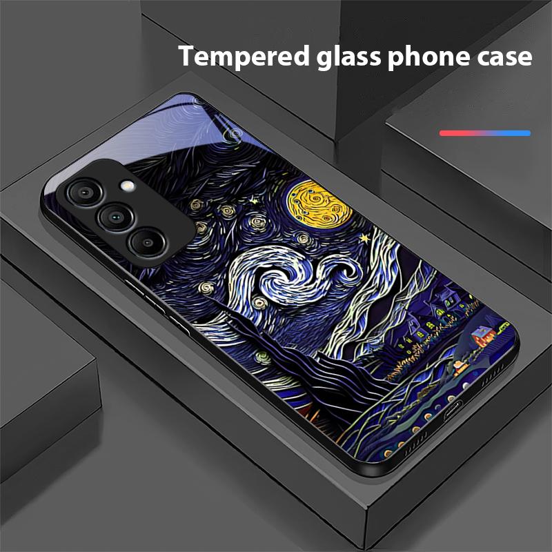 Retro Oil Painting For Samsung Galaxy A15 5G 54 4G 51 50 24 35 90 71 12 51 53 52S 80 22 34 Black Tempered Glass Phone Case