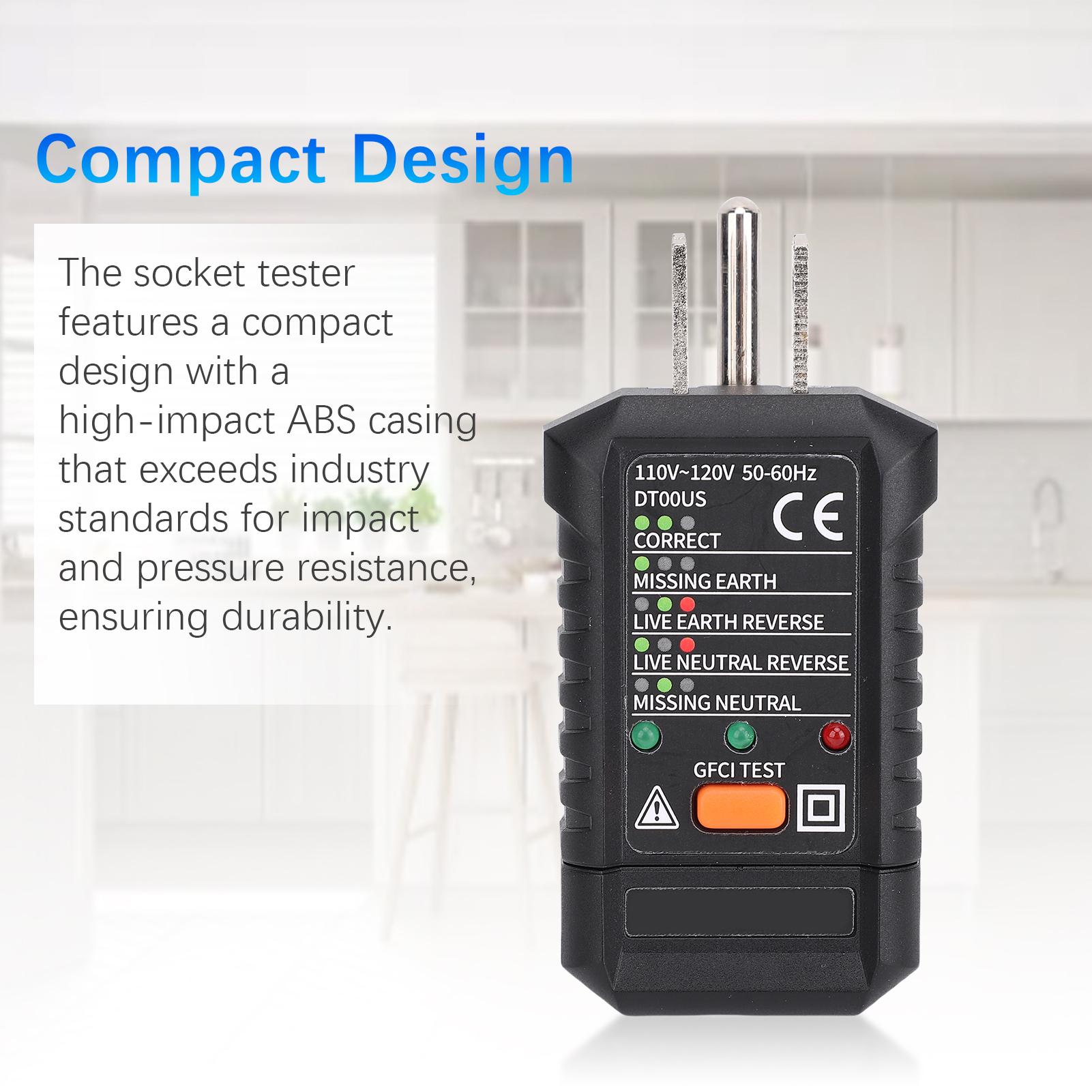 

Outlet Tester, Portable Electrical Socket Tester 110V 120V AC Receptacle Analyzer with GFCI RCD Test, Live Neutral