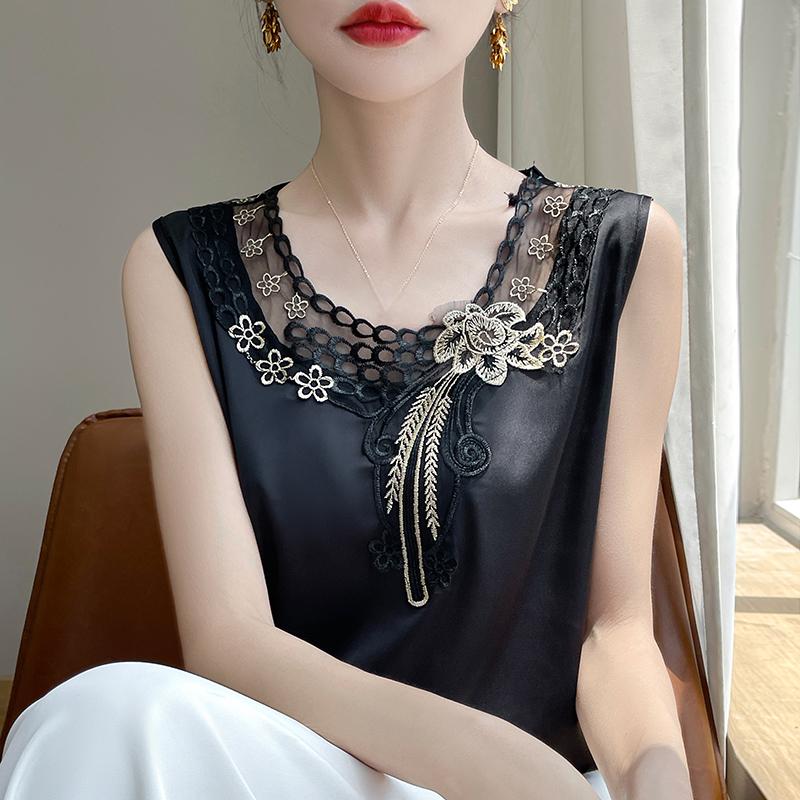 Summer Women's Vest New Ice Silk Mulberry Silk Sling 50% Silk 50% Polyester Fiber Blended Breathable Small Shirt