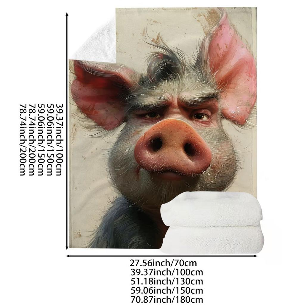 Interesting Pig-themed Pattern Flannel Printed Blanket Suitable for All Seasons Suitable for Living Room Office Sofa and Travel