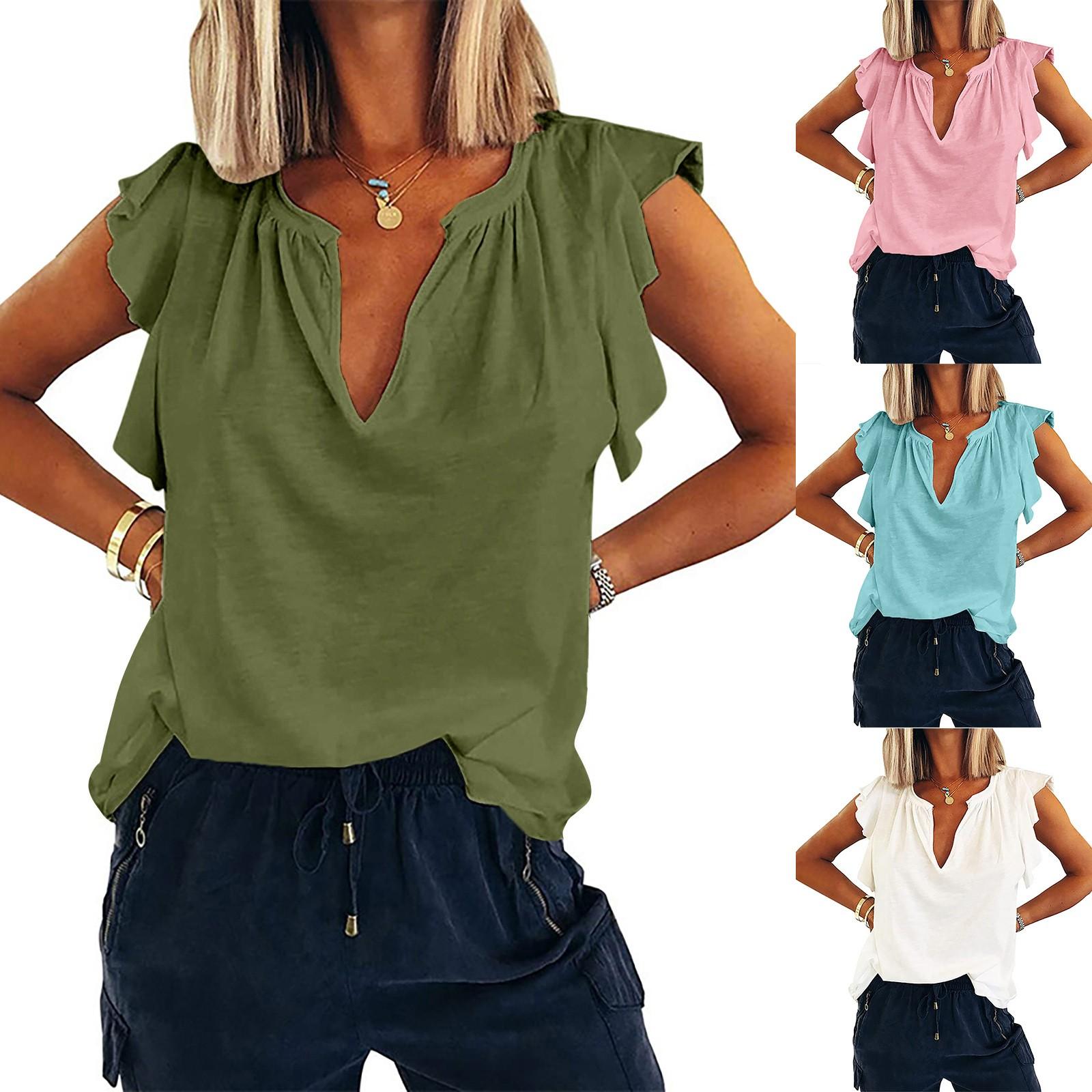 

Женская мода, новый летний однотонный свободный пуловер без рукавов с v-образным вырезом, футболка, топ