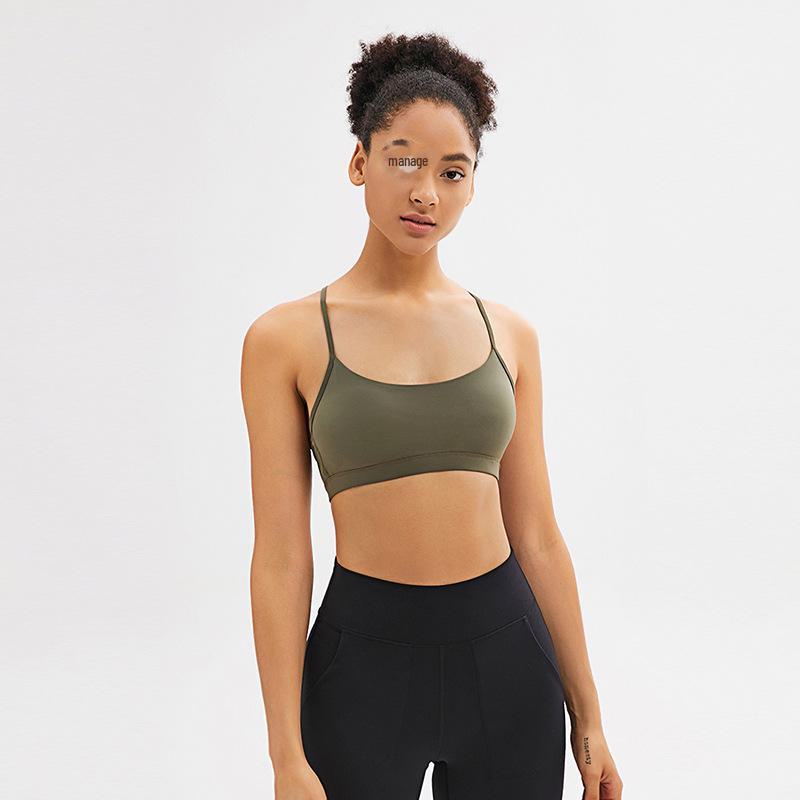 Flow Y Women's Sports Bra - Gathered Running Fitness Nude Yoga Vest with Y Shoulder Straps