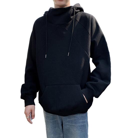 Herren Herbst Frühling Kapuzenpullover Kordelzug Lose Dicke aufgesetzte Tasche Langarm Lässiger Kapuzenpullover Täglicher mittellanger Kapuzenpullover Oberteil mit elastischem Bündchen