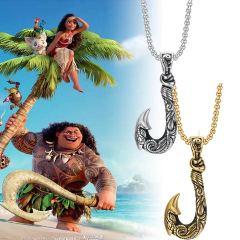 Pendant Necklace Moana Maui Fishhook Titanium Steel Ornaments Hawaiian Anime