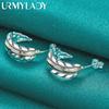 Orecchini a bottone in piuma d'argento sterling 925 per gioielli di moda da donna