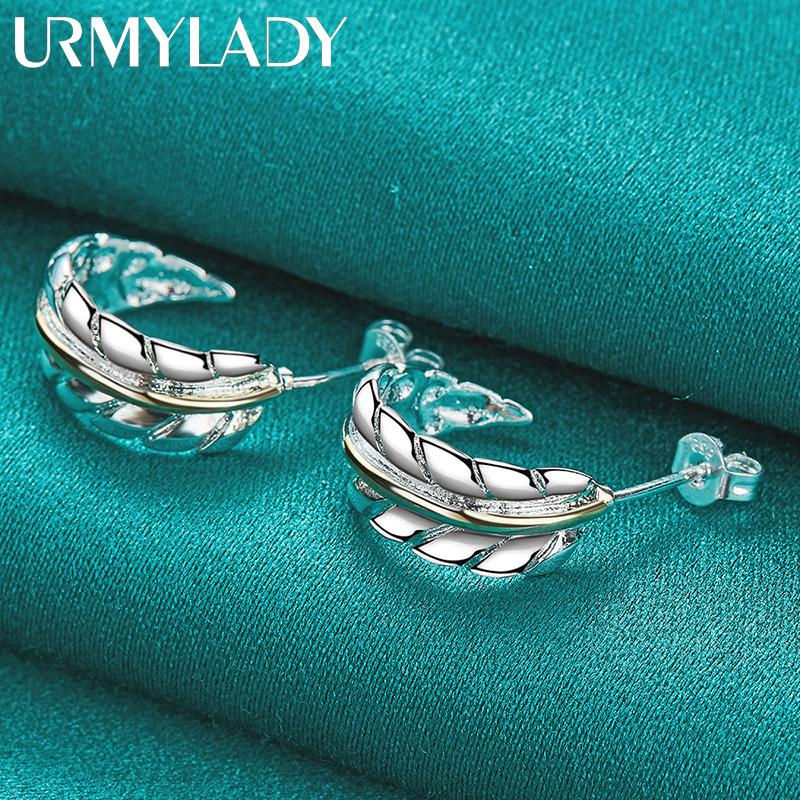 Orecchini a bottone in piuma d'argento sterling 925 per gioielli di moda da donna