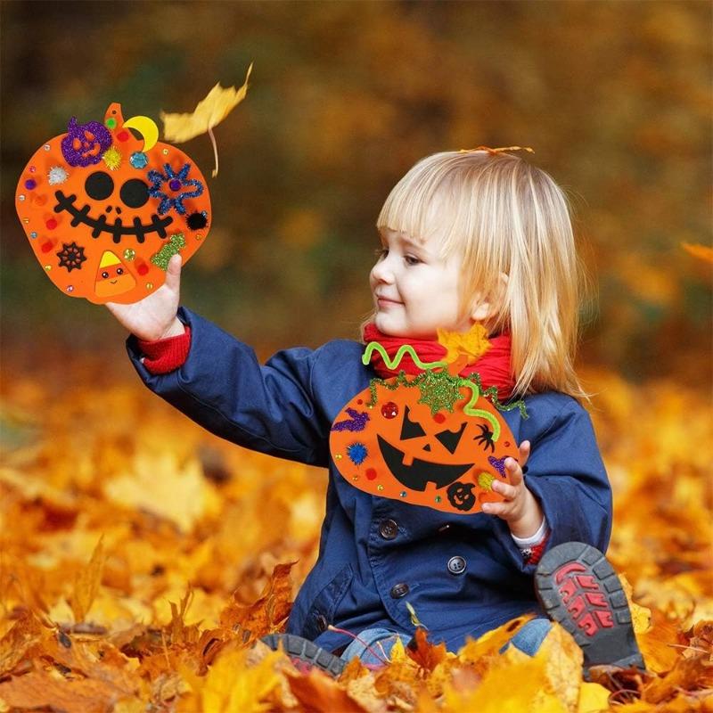 Halloween Pumpkin Craft Kits Foam Pumpkin Shapes with Halloween Stickers Jack-O'-Lantern Face Stickers DIY Pumpkin Craft